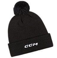 CCM Solid Color Knit Team Pom - SR / YTH, Colour: BLACK, Size: ADULT