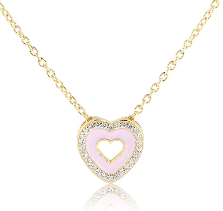 14K Gold Plated Sterling Silver Little Girl's Pink Heart Necklace