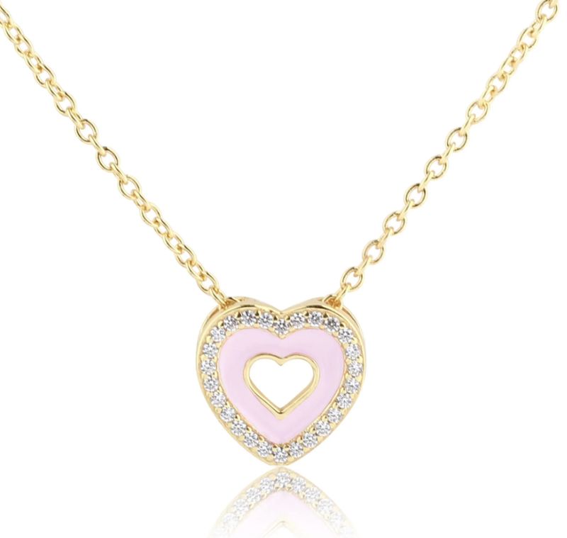 14K Gold Plated Sterling Silver Little Girl's Pink Heart Necklace