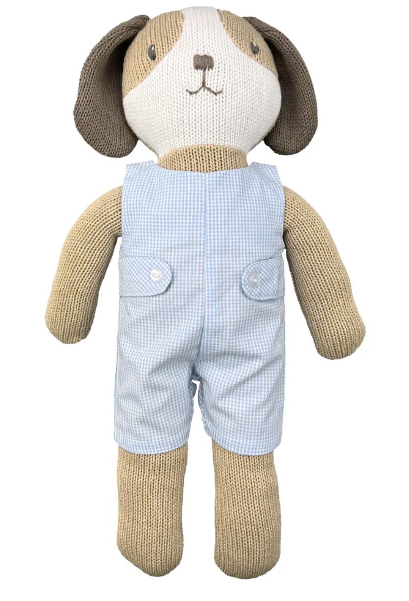 Knit Puppy Doll with Blue Check Romper