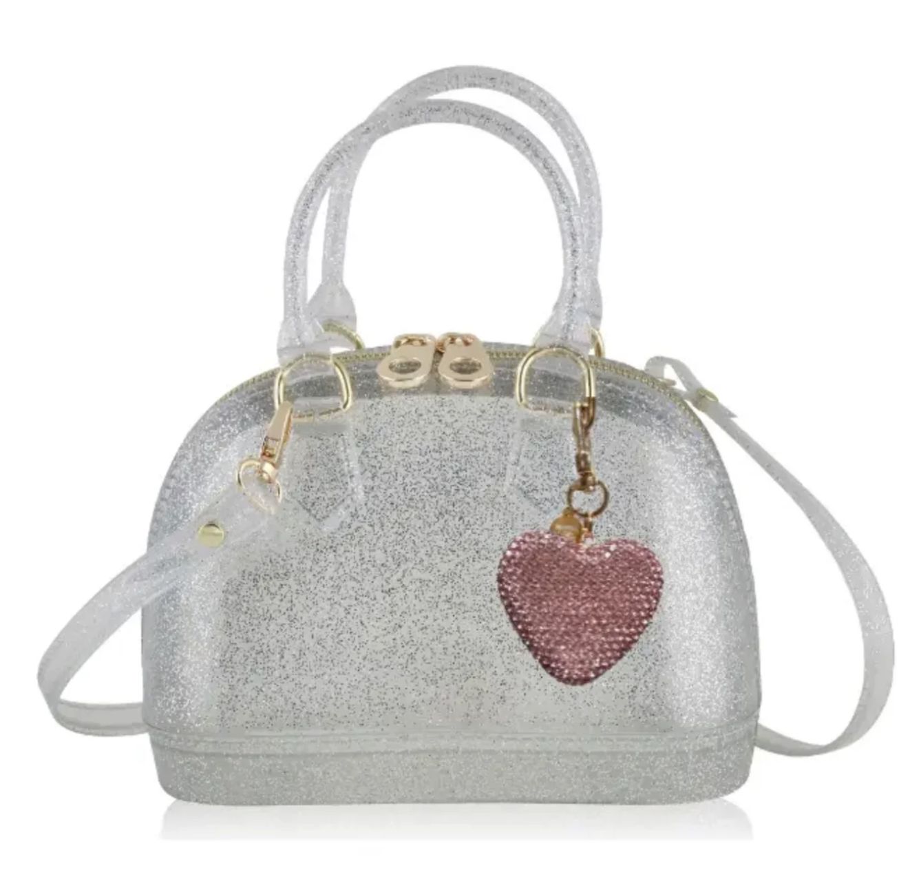 Cate Silver Sparkle w/Pink Heart Charm