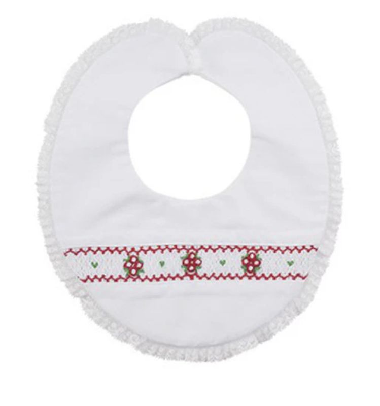 Holiday Bib w/Smocking &amp; Lace Trim
