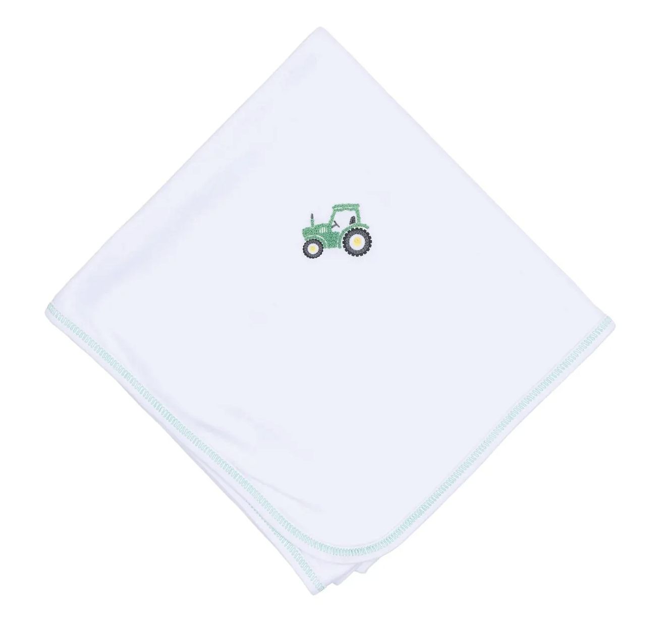 Lil' Green Tractor Embroidered Receiving Blanket