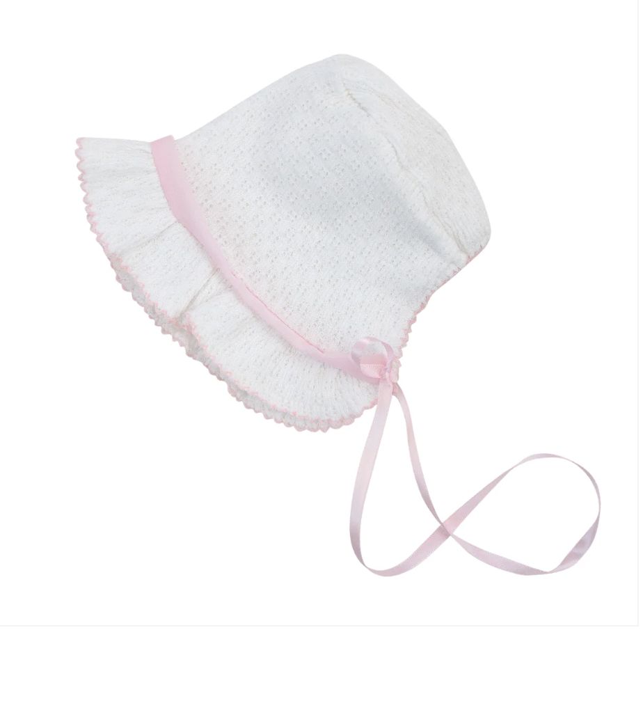 White w/Chiffon Pink Trim Bonnet
