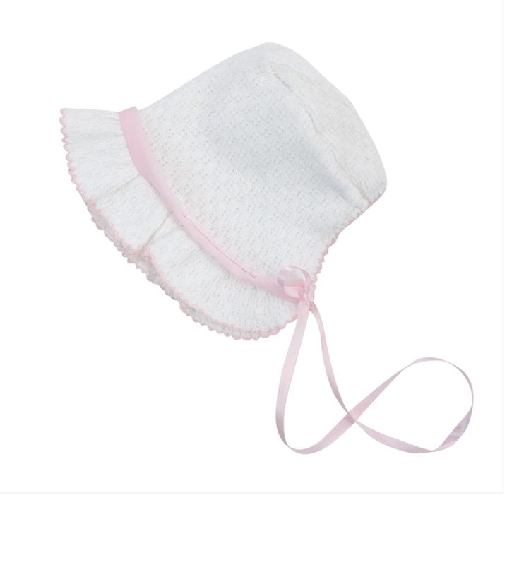 White w/Chiffon Pink Trim Bonnet