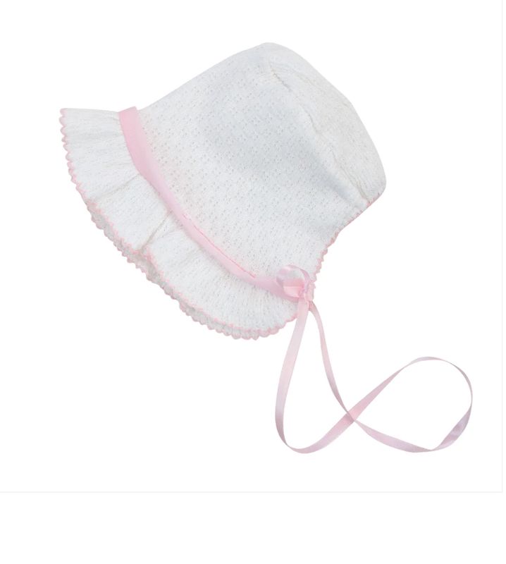 White w/Chiffon Pink Trim Bonnet