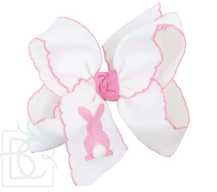 White w/Hot Pink Emb. Bunny Bow