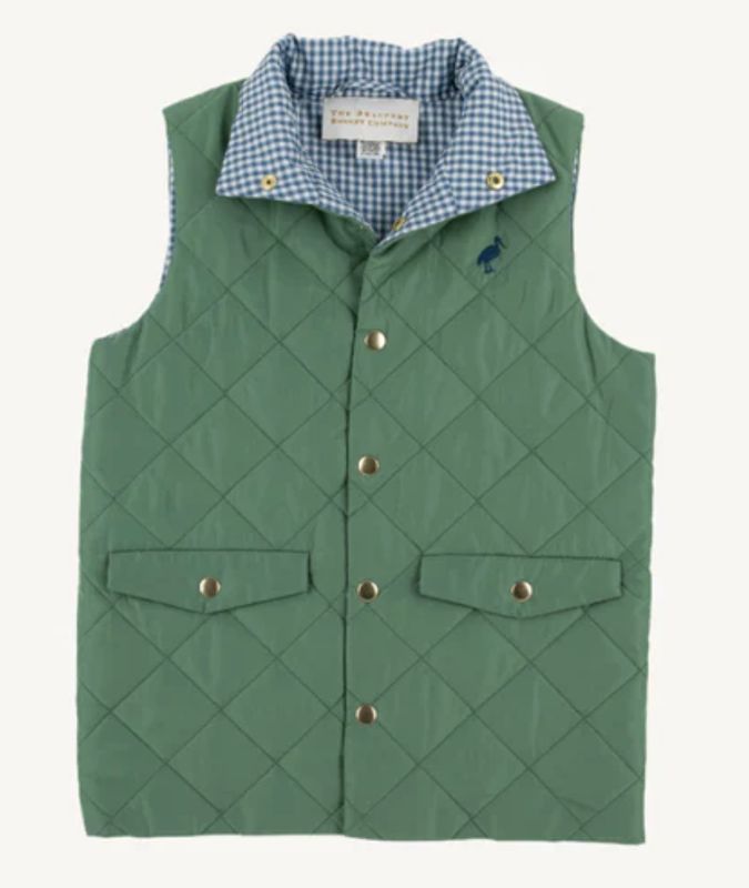 Vaughn Vest Gallatin Green with Barnsley Blue Mini Gingham &amp; Barnsley Blue Stork