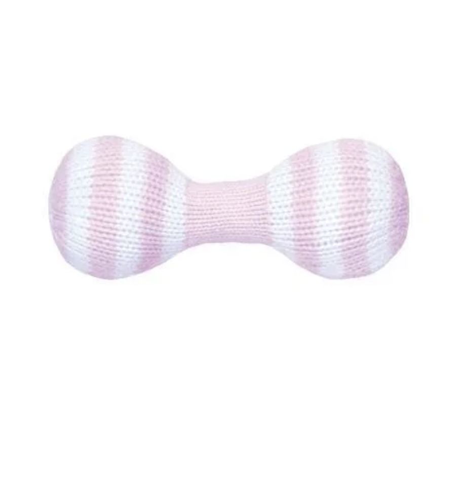 Pink &amp; White Stripe Dumbbell Knit Rattle