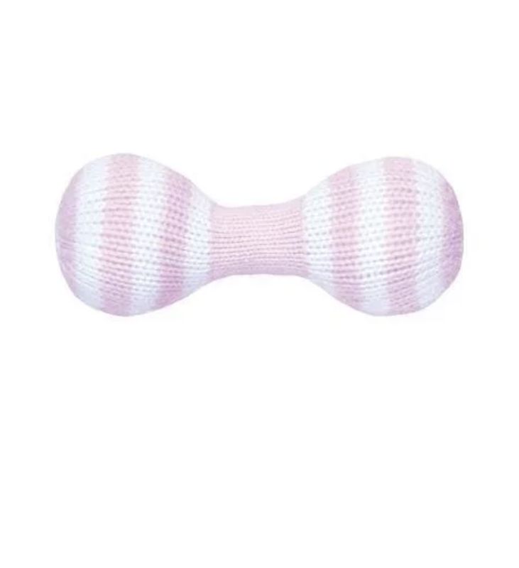 Pink &amp; White Stripe Dumbbell Knit Rattle