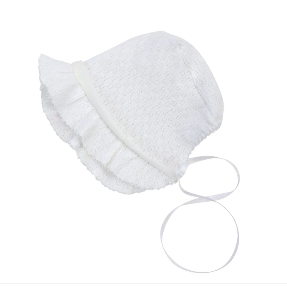 White w/Chiffon Ivory Trim Bonnet