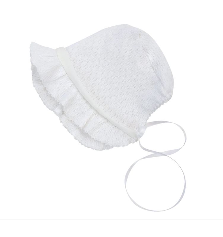 White w/Chiffon Ivory Trim Bonnet