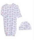 Blue Floral Bows Printed Gown with Hat