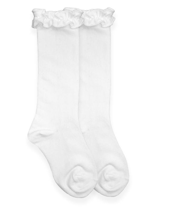 Ruffle Top White Knee Sock