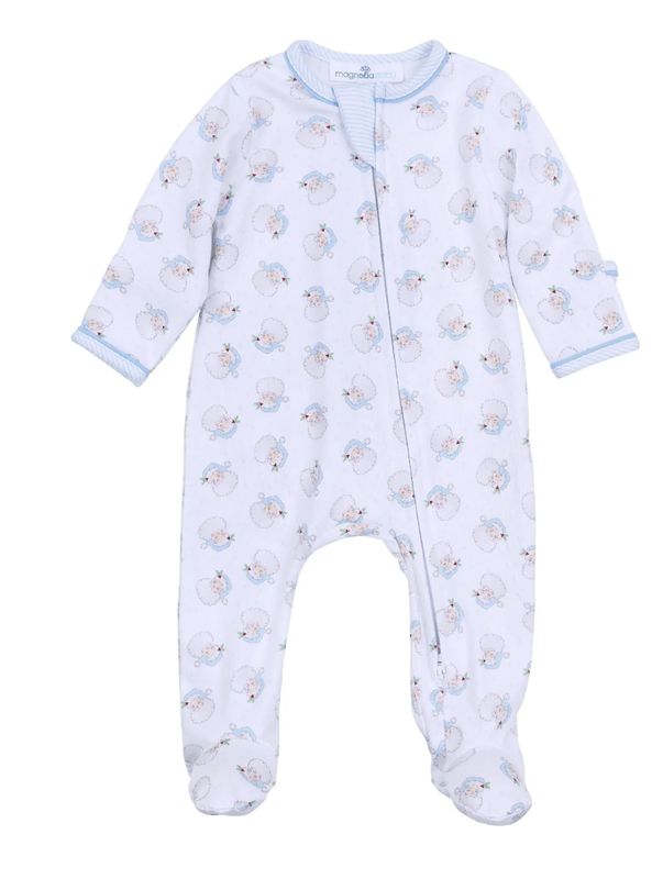 Santa Baby Printed Zipper Footie/Blue