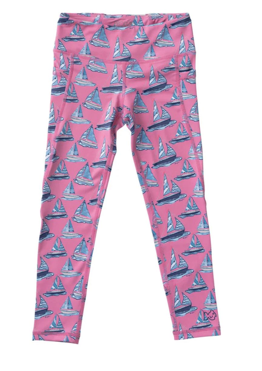 Athletic Legging Pink Cosmos Sailboat Print