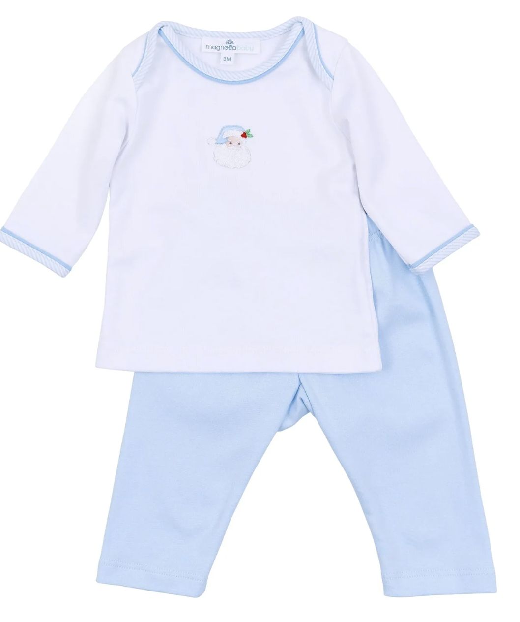 Santa Baby Embroidered 2pc Pant Set - Light Blue