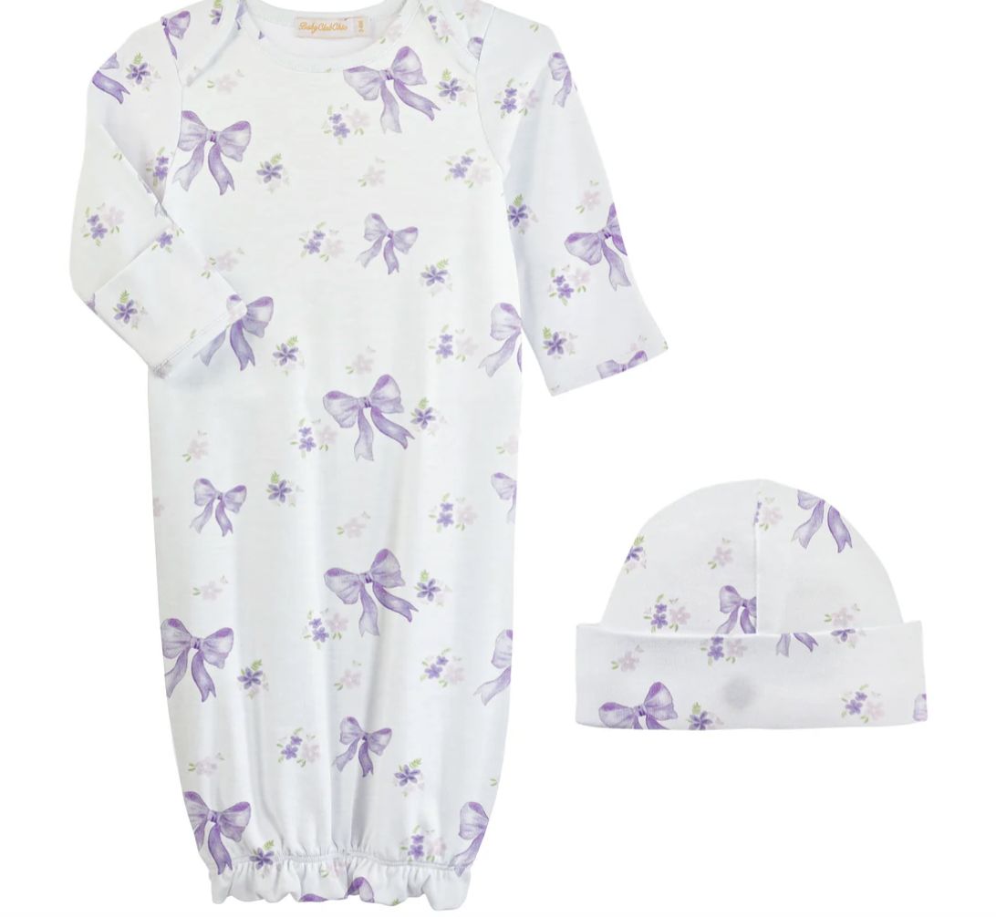 Lavendar Bows Printed Gown &amp; Hat