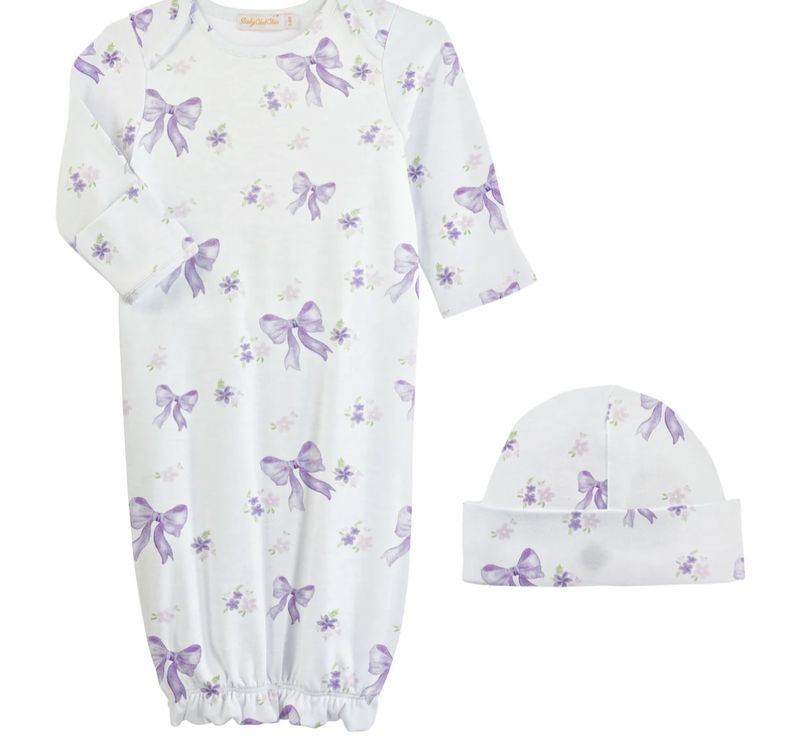 Lavendar Bows Printed Gown &amp; Hat