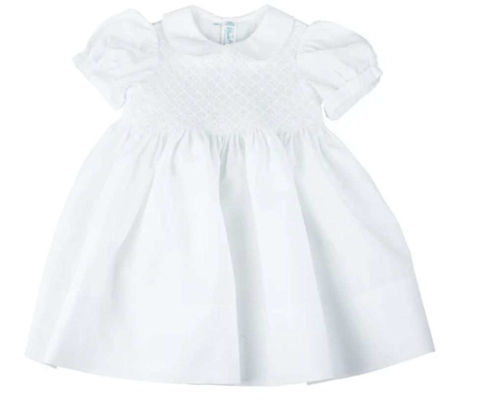 Diamond Smocked Dress White