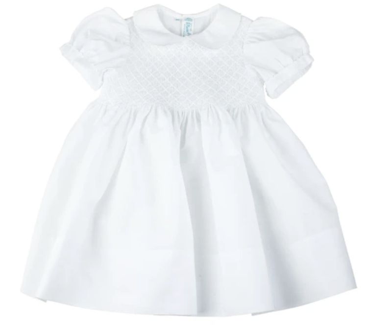 Diamond Smocked Dress White