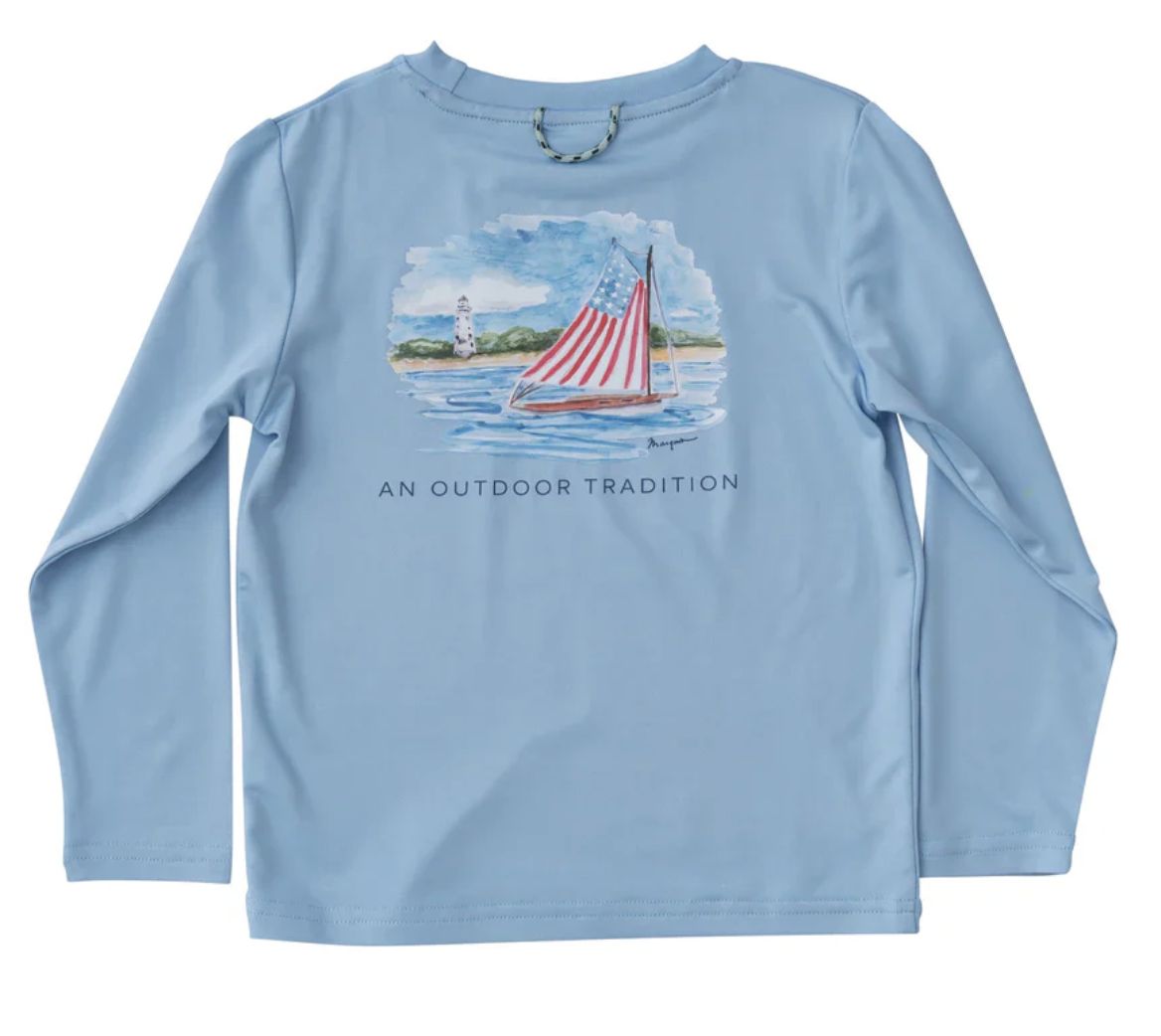 Pro Performance Fishing Tee American Flag Sailboat LS