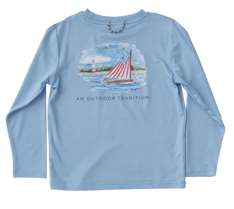 Pro Performance Fishing Tee American Flag Sailboat LS