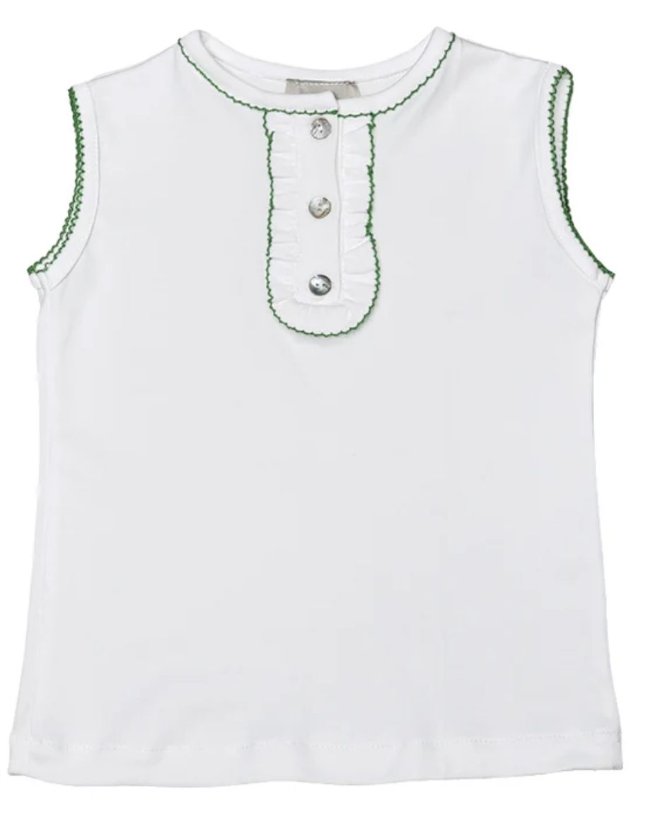 Basic White Pima Top w/Green