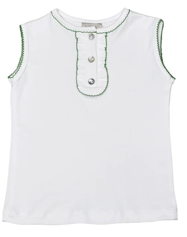 Basic White Pima Top w/Green