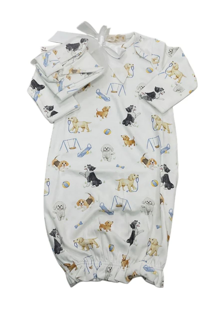 Doggie Park Printed Gown &amp; Hat