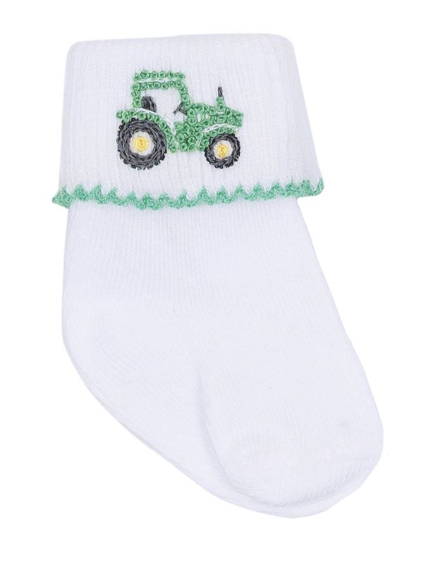 Lil' Green Tractor Emb. Socks