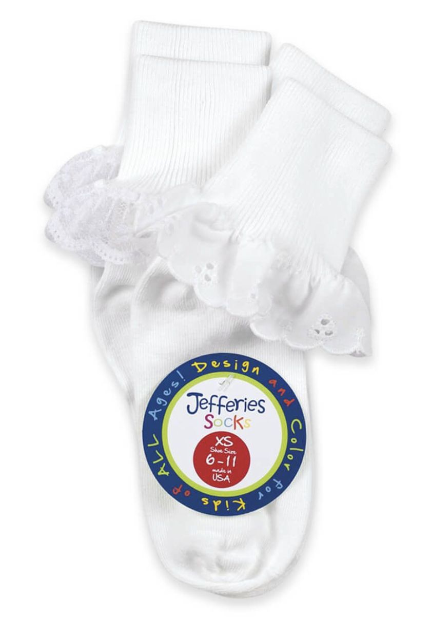 Assorted 2 Pair Lace Trim White Socks