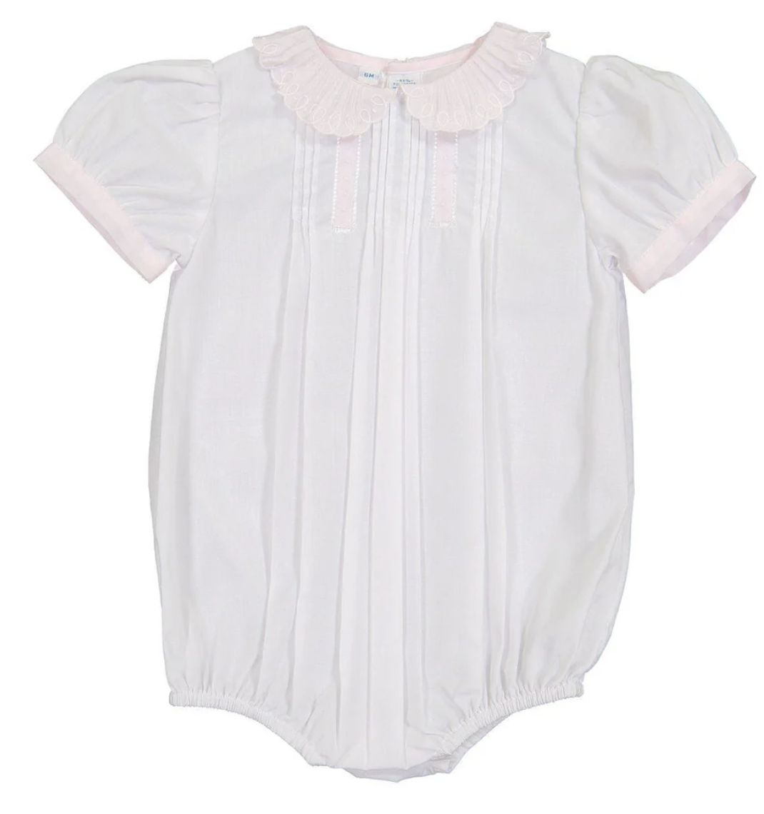 Girls Vintage Scalloped Romper White/Pink
