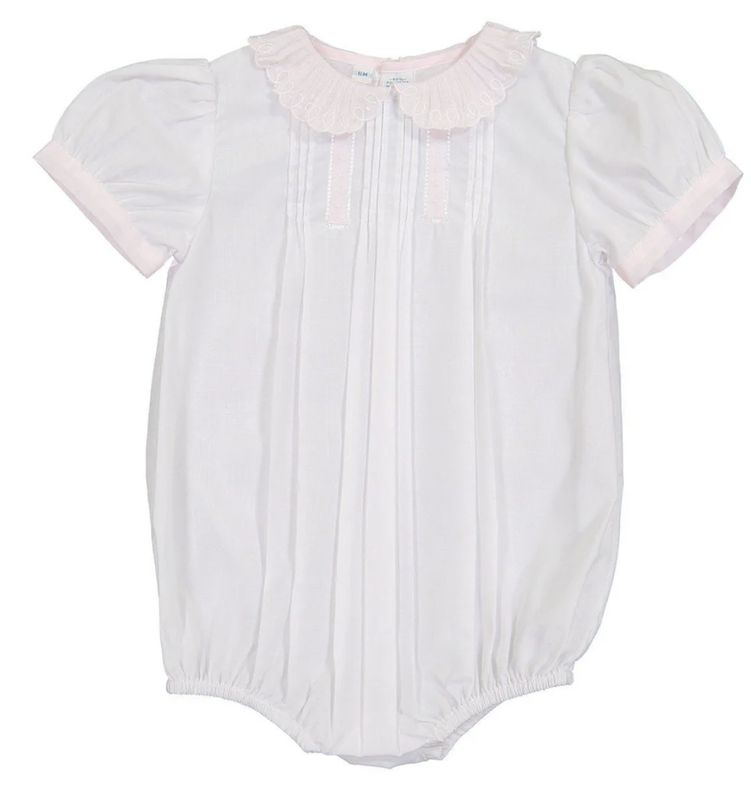 Girls Vintage Scalloped Romper White/Pink