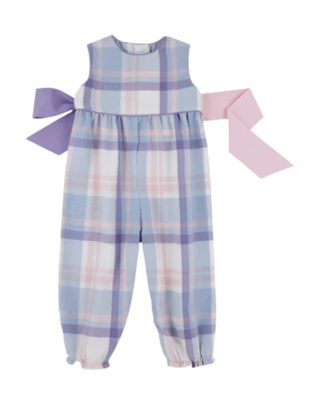 Sleeveless Rebecca Romper Peach Blossom Plaid with Palm Beach Pink &amp; Palisades Purple