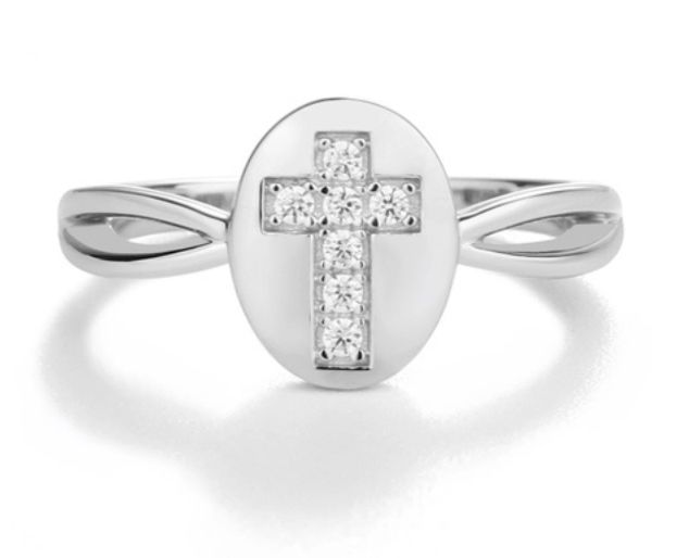 Sterling Silver Cross Oval Ring