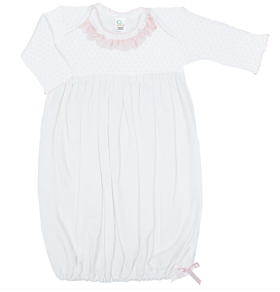 LS Knit/Pima Gown w/Pink Chiffon Trim