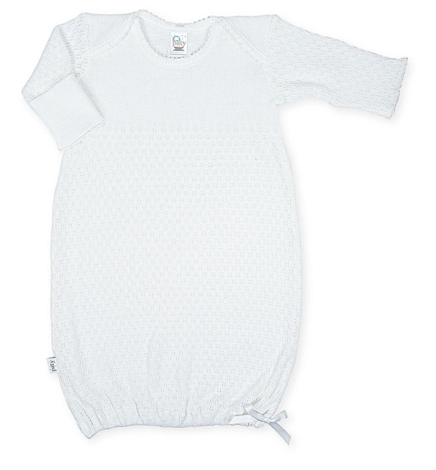 LS Knit/Pima Gown w/White Chiffon Trim