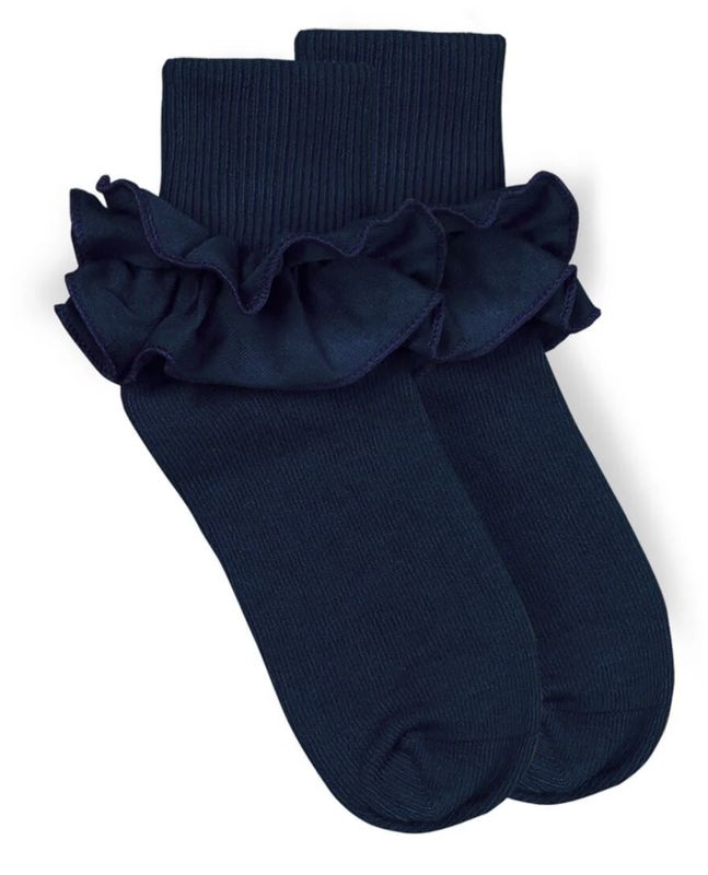 Navy Cotton Ruffle Sock