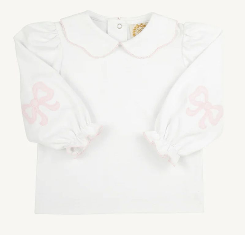 Emma's Elbow Patch Top | White &amp; Pink