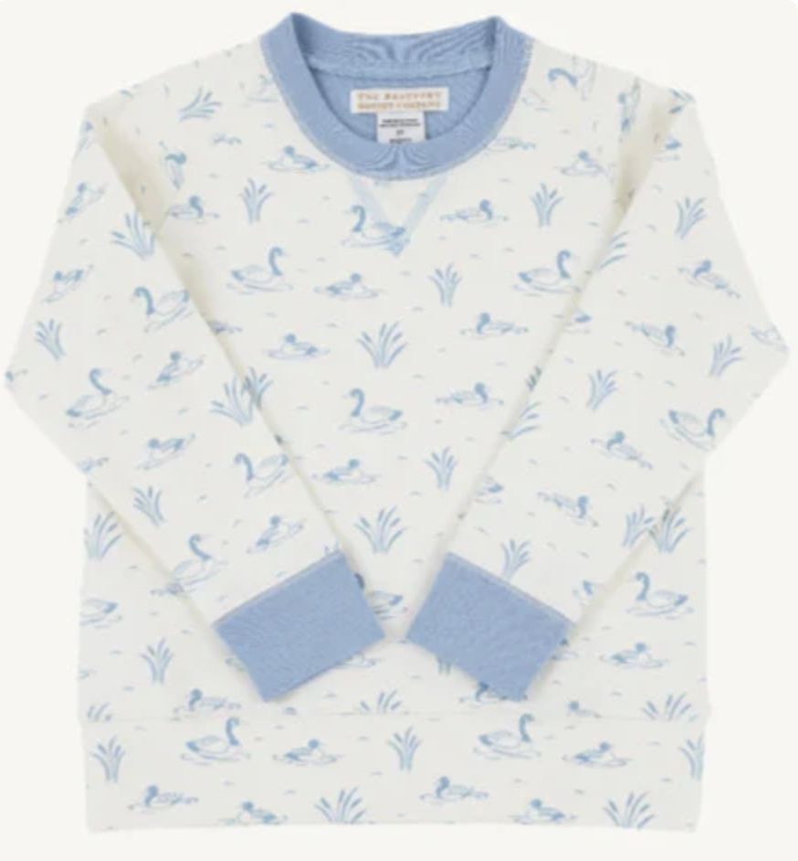 Cassidy Comfy Crewneck Quack Quack Honk (Palmetto Pearl) with Barrington Blue