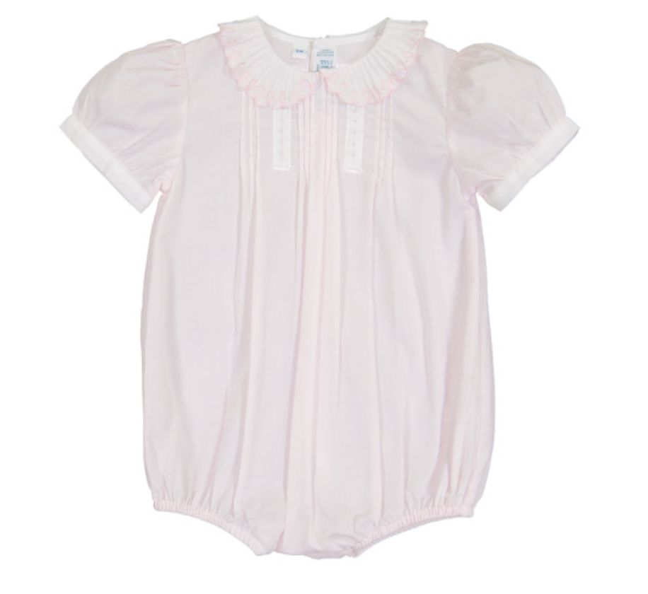 Girls Vintage Scalloped Collar Romper Pink/White