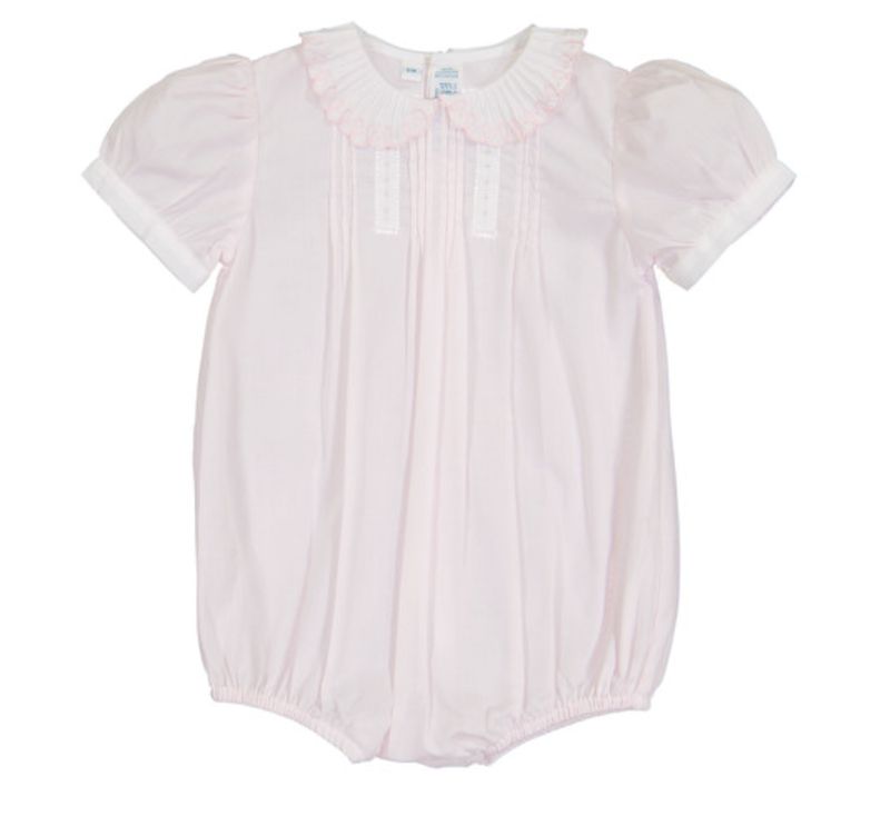 Girls Vintage Scalloped Collar Romper Pink/White