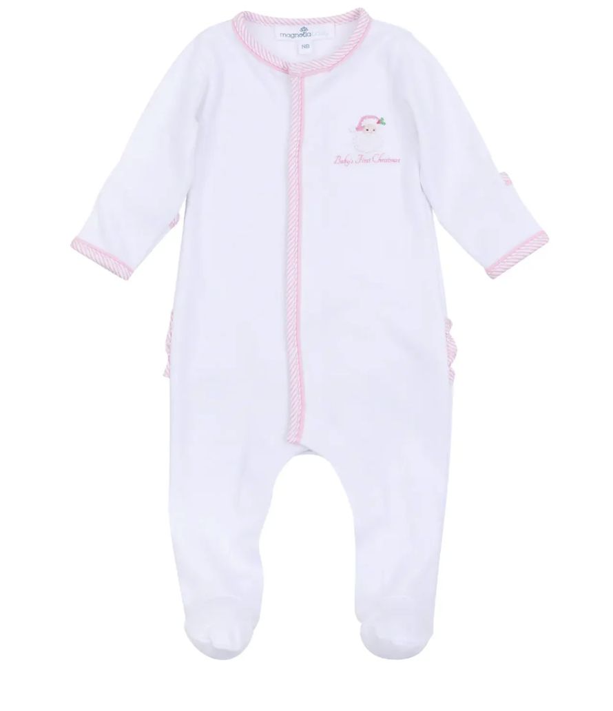 Santa Baby Embroidered Baby's First Christmas Ruffle Footie