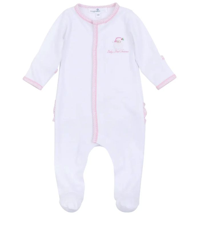 Santa Baby Embroidered Baby's First Christmas Ruffle Footie