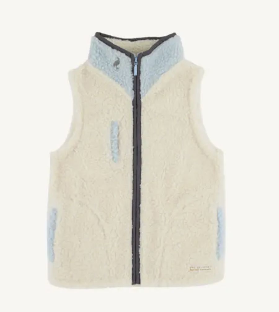 Van Camp Vest Palmetto Pearl Sherpa with Buckhead Blue &amp; Grantley Gray Stork