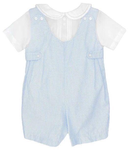 Gingham Blue/White Romper w/Side Tabs