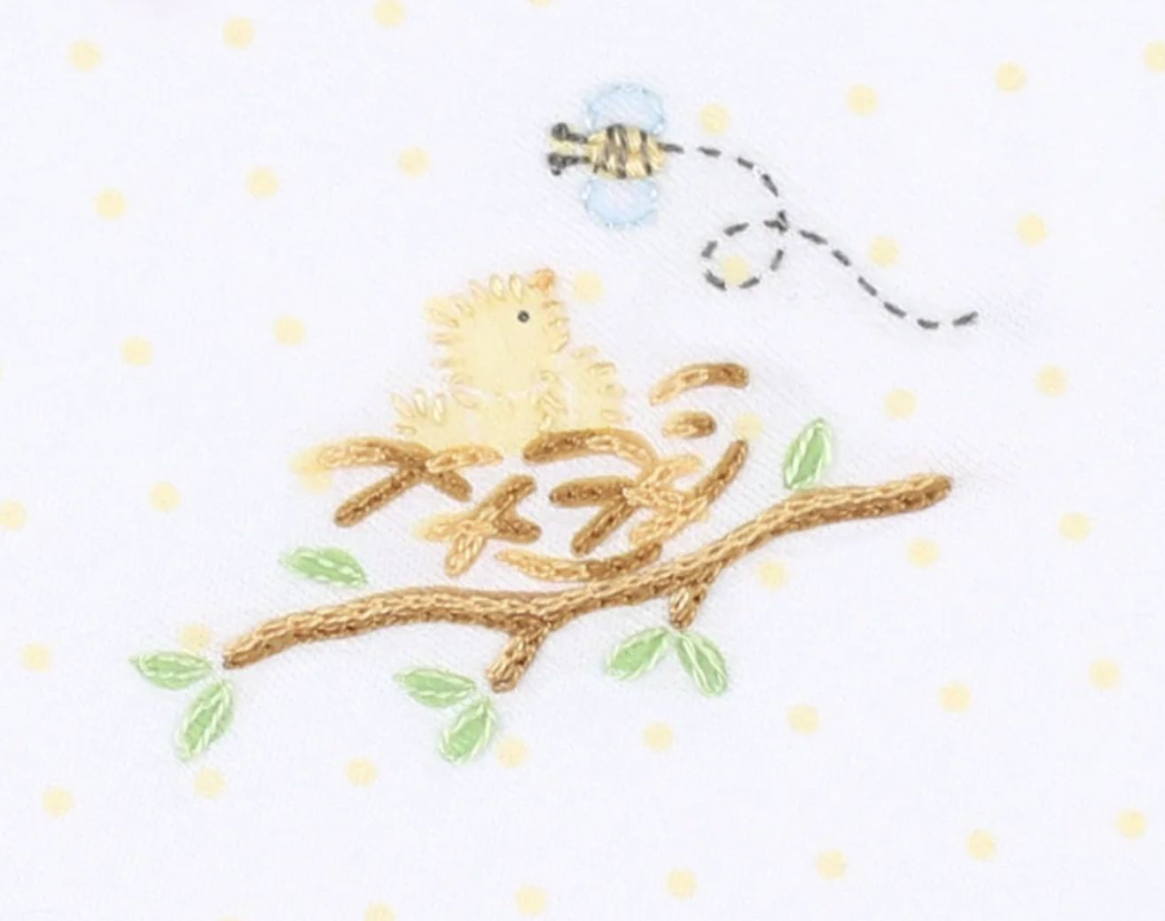 Baby Bird Embroidered Footie Yellow