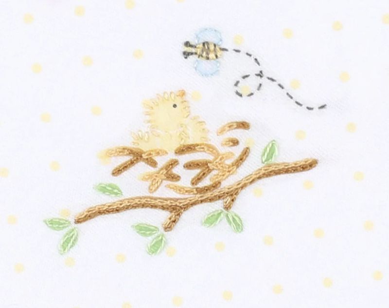 Baby Bird Embroidered Footie Yellow