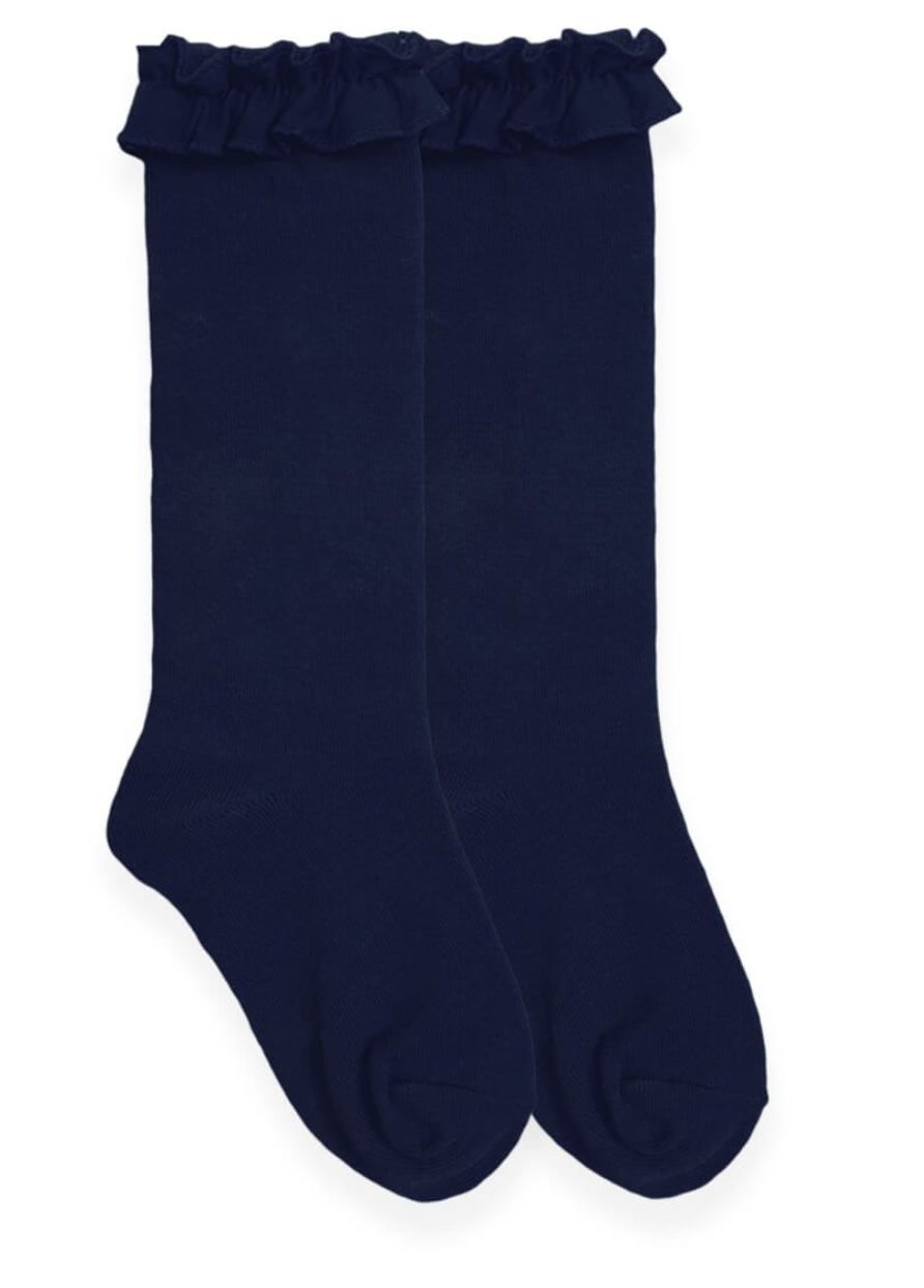Ruffle Top Navy Knee Sock